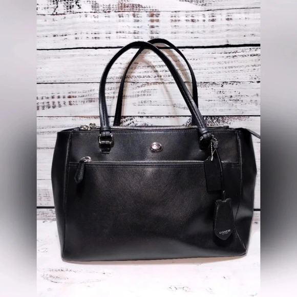 Coach Peyton Jordan Double Zip Carryall Shoulder Bag‎ in Black Leather - Picture 1 of 16